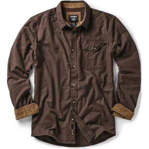 Mens Brown Cotton Flannel Shirt Long Sleeve Brushed Soft Casual Outdoor Plaid